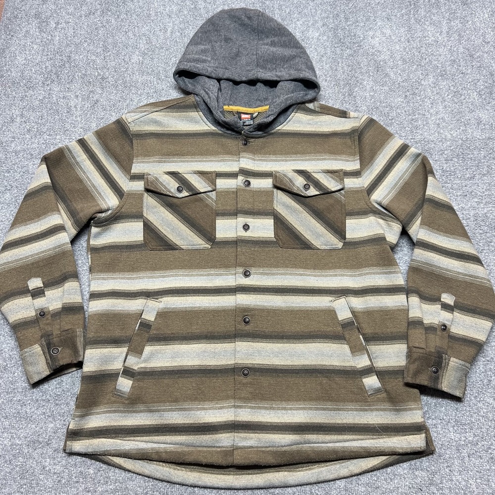 Quiksilver Jacket Mens XL Brown Hooded Knit Snap Southwestern Striped Shacket